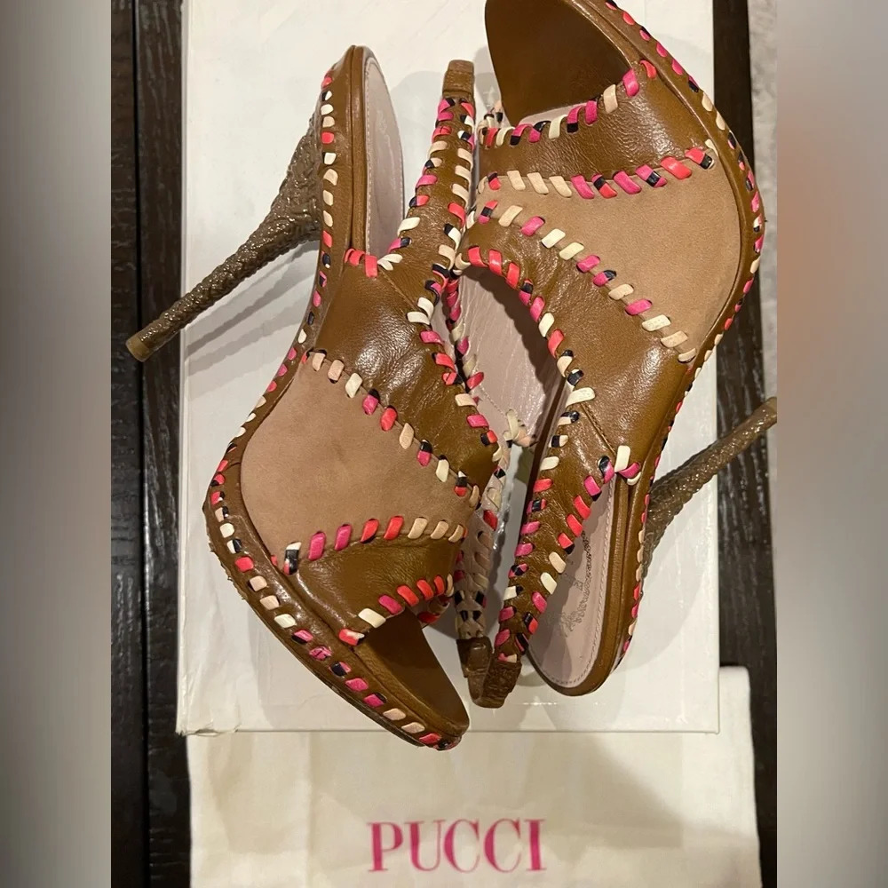 Emilio Pucci Leather Slingback stiletto, Sandals Heels Size 8/38. - Picture 4 of 6